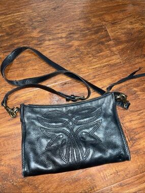 Frye Black Leather Crossbody Bag with Decorative Stitching